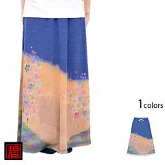 手描きロングスカート「夢の桜」◆碧/レディース