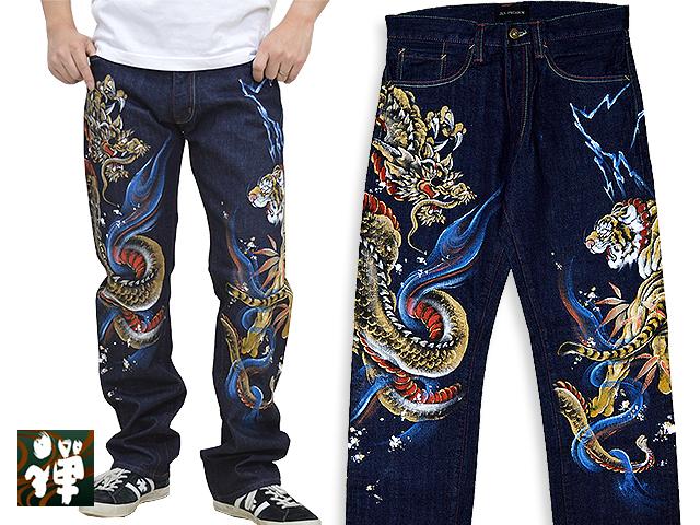 手描きデニムパンツ「独眼竜×傾奇者」◇禅｜ボトムス｜サクラスタイル 