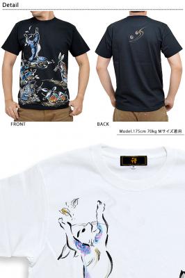 手描き半袖Tシャツ「博打鳥獣戯画」 禅 KTH0051 和柄 和風 送料無料 兎 ...