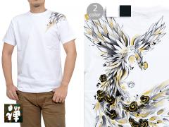 手描き半袖Tシャツ「白金鳳凰」◆禅