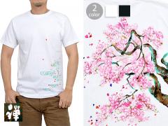 手描き半袖Tシャツ「櫻吹雪」◆禅