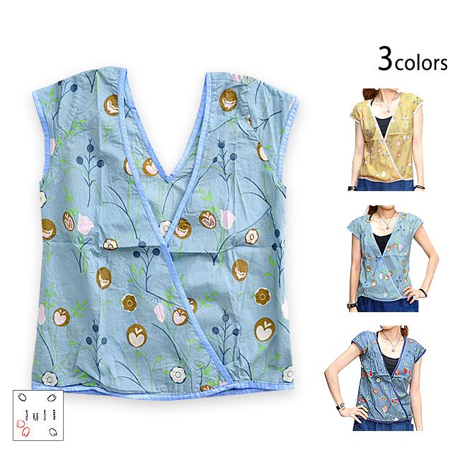小花柄カシュクール風フレンチスリーブ lull レディース ラル 和柄 和風 小花柄カシュクール風フレンチスリーブ lull レディース ラル 和