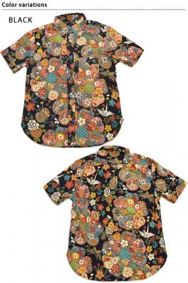 ゴールドラメ半袖レギュラーシャツ「大輪花」◆衣櫻