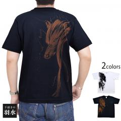手描き半袖Tシャツ「狼」◆手描きの羽水