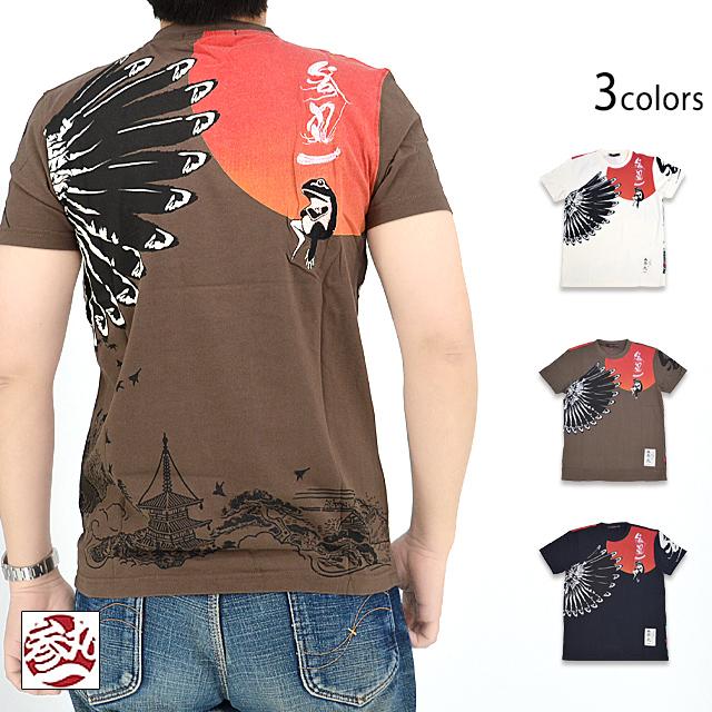 ヤタカラス花鳥風月半袖Tシャツ 参丸一 ST-80013 和柄 和風 蛙