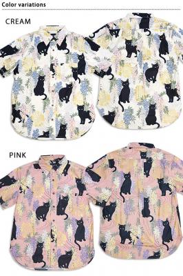 半袖レギュラーシャツ「藤と黒猫」◆衣櫻