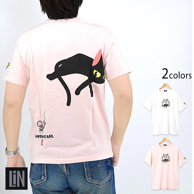 ラミ＆アール「ごろ寝ラミ」半袖Tシャツ LIN AL-75065 黒猫 ネコ