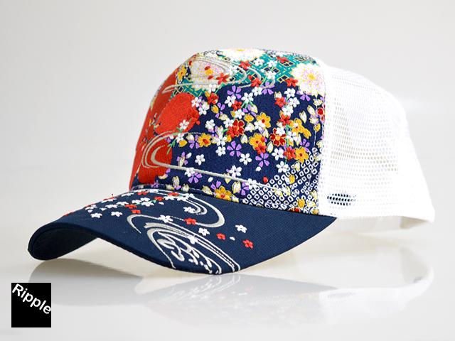 刺繍メッシュキャップ「流水桜」◇リップル｜帽子｜サクラスタイル｜和
