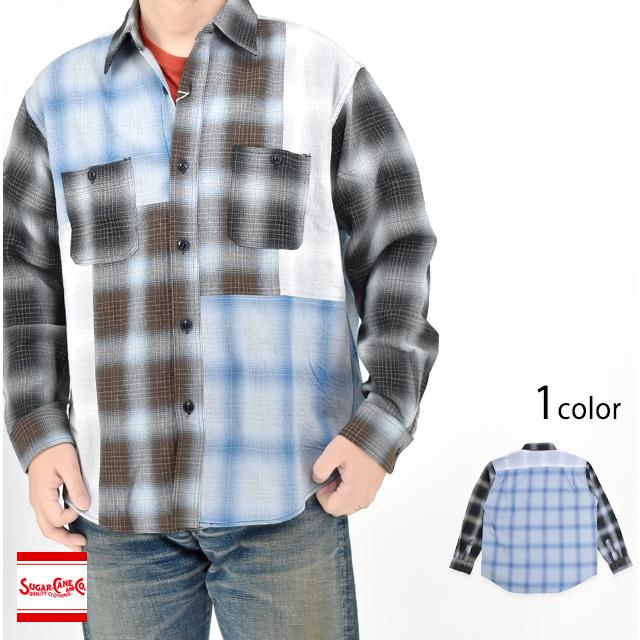 インディゴオンブレチェッククレイジーロングスリーブワークシャツ SUGER CANE SC29523 シュガーケーン 日本製 インディゴオンブレチェッククレイジーロングスリーブワークシャツ