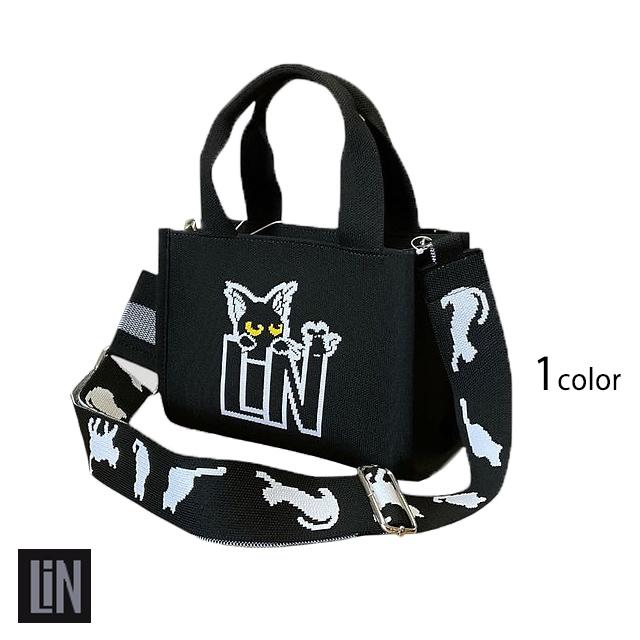 ラミ＆アール ジャガードトートバッグ LIN AL-75510 かばん 黒猫 ネコ