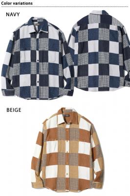 pb`[N`FbN[NVc/PATCHWORK CHECK WORK SHIRTSUGER CANE