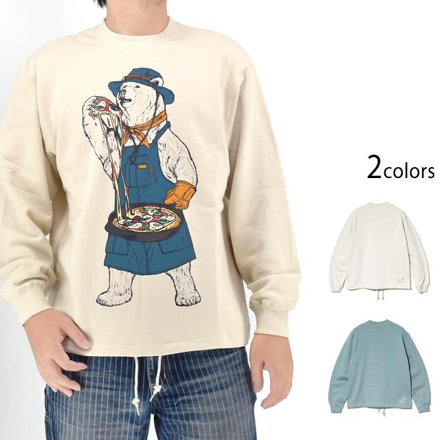 空紡糸裏毛 スキレットピザクマ ヘムスピンドルクルースウェット go slow caravan 352606 ゴースローキャラバン 熊 アウトドア 空紡糸裏毛 スキレットピザクマ ヘムスピンドルクルースウェット go