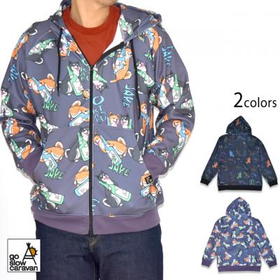 寝るまで気持ちいい総柄スムースZIPフーディー◆go slow caravan