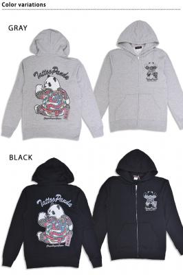 パンダ刺繍風インクジェット裏毛スウェットジップパーカー◆CHIGIRI
