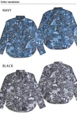 ムラ染め抜染調長袖レギュラーカラーシャツ「老龍」◆衣櫻