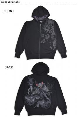 漆 黒猫又スウェットジップパーカー◆絡繰魂