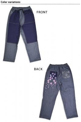 手描き桜柄ダブルニー10ozデニム×桜流水イージーパンツ◆CHIGIRI