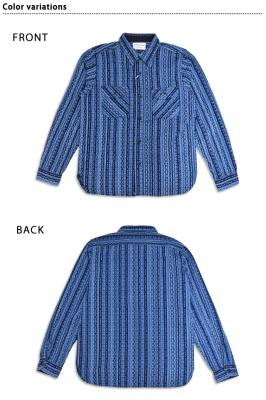 藍刺し子ストライプ長袖シャツ◆サムライジーンズ