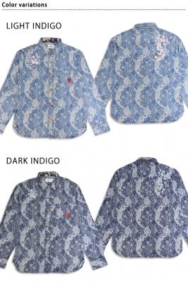 桜流水デニムジャガード長袖シャツ◆絡繰魂