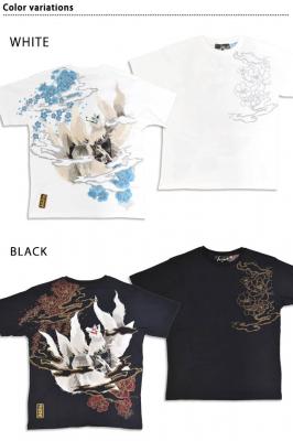 粋 九尾牡丹刺繍半袖Tシャツ◆絡繰魂