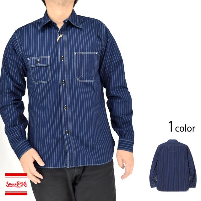 8.5ozウォバッシュストライプ長袖ワークシャツ SUGER CANE SC25551A