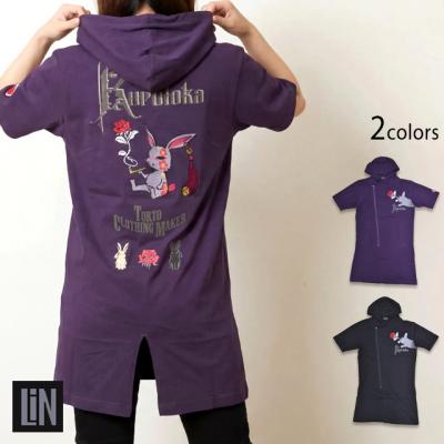 黒菟華「一輪の薔薇」ロングパーカー◆LIN/レディース