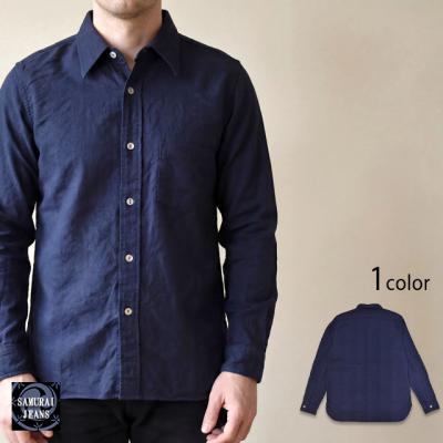 千眼インディゴジャガード長袖ワークシャツ◆サムライジーンズ