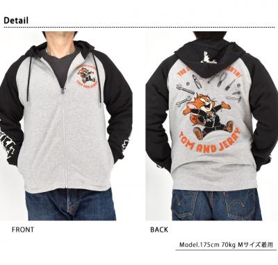 TOM&JERRY×ネバーマインド 刺繍天竺ジップアップパーカー◆NEVER MIND