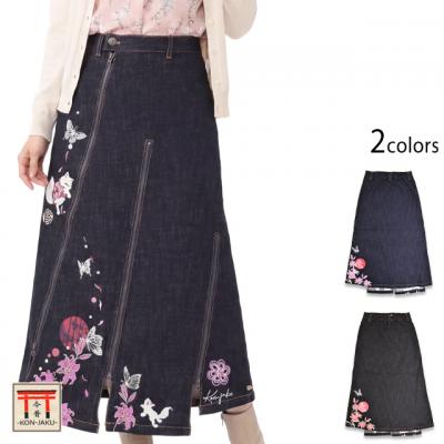 着物狐と百合斜めジップスカート◆今昔/レディース