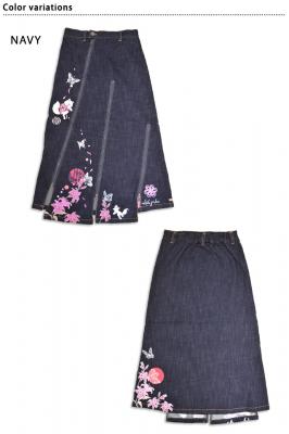 着物狐と百合斜めジップスカート◆今昔/レディース