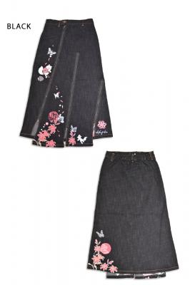 着物狐と百合斜めジップスカート◆今昔/レディース