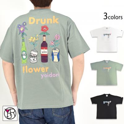 酔っ払いフラワー半袖Tシャツ◆YOIDORE