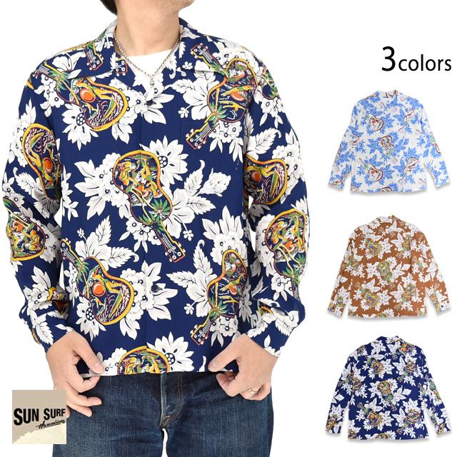長袖レーヨンアロハシャツ「UKULELE MELODY」 SUN SURF SS29603
