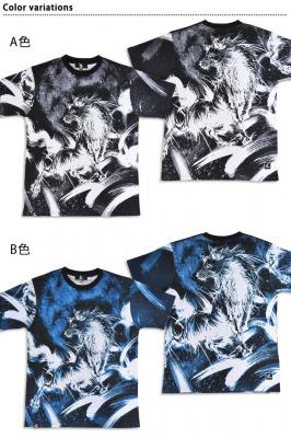 【匠】月光狼 墨絵半袖Tシャツ◆絡繰魂
