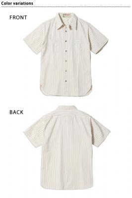 FICTION ROMANCE 8.5oz.ホワイトウォバッシュストライプ半袖ワークシャツ◆SUGER CANE
