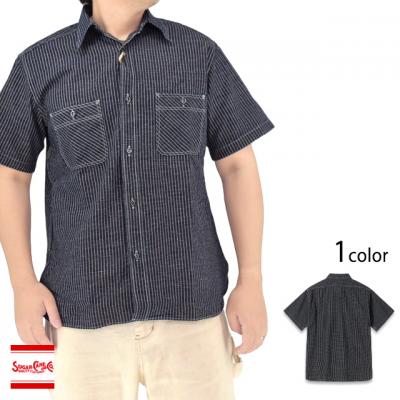 FICTION ROMANCE 5.25oz.インディゴチェックワーク半袖シャツ◆SUGER CANE
