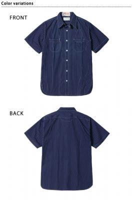 FICTION ROMANCE 8.5oz.インディゴウォバッシュストライプワーク半袖シャツ◆SUGER CANE