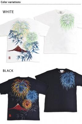 赤富士に花火半袖Tシャツ◆絡繰魂