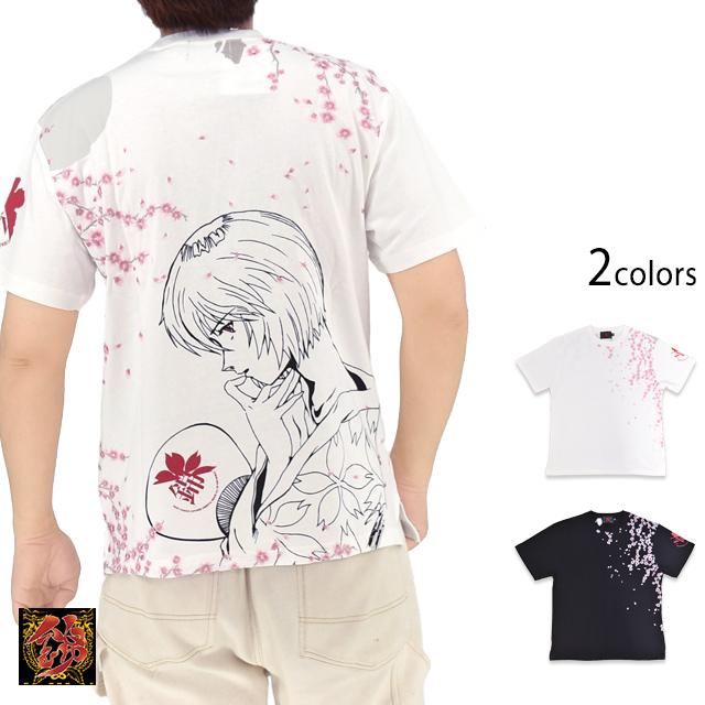 EVANGELION×錦 綾波夜桜半袖Tシャツ 錦 526355 和柄 和風 刺繍 さくら