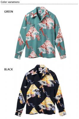 DUKE KAHANAMOKU SPECIAL EDITION 長袖レーヨンアロハシャツ「Mt.FUJI&LUCKY EGGPLANT」◆SUN SURF