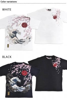粋 神奈川沖浪裏 北斎半袖Tシャツ◆絡繰魂