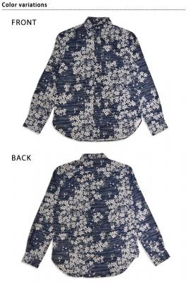 播州二重織ジャガードガーゼ長袖レギュラーカラーシャツ「藍桜」◆衣櫻
