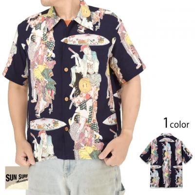 SUN SURF × 葛飾北斎 SPECIAL EDITION レーヨンアロハシャツ「踊り」◆SUN SURF