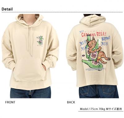 空紡糸裏毛 猫と麦酒 ヘムスピンドルBOXフーディー◆go slow caravan