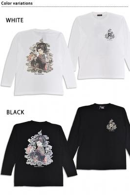 花魁&花雲 手描き風インクジェットロングTシャツ◆CHIGIRI