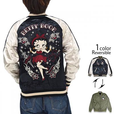 BETTY×ネバーマインド サテン×ナイロンツイルリバーシブルスカジャン◆NEVER MIND