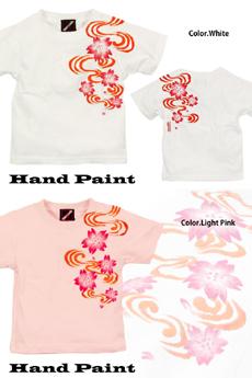 手描きTシャツ「発泡渦桜」<br>◆工房壱/キッズ